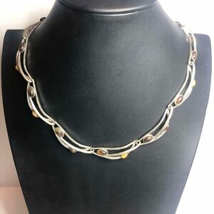 820 Axcess faux amber link silver tone vintage necklace 18"-20" long